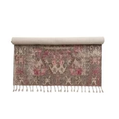 Woven Cotton Distressed Print Rug With Braided Fringe, Multi Color (Pick Up Only) -Creative Co-op Sales Store df5605 5