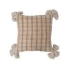 Woven Cotton Slub Plaid Pillow With Tassels, Mustard & Cream