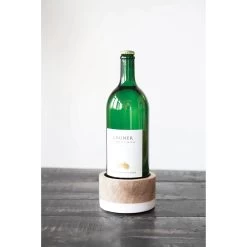 Mango Wood & Marble Wine Bottle Holder, Natural & White