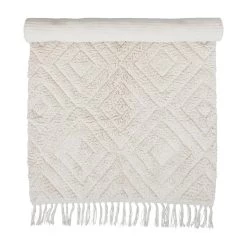 Cotton Tufted Rug With Diamond Pattern & Fringe, Cream (Pick Up Only)