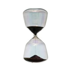 Decorative Glass Hourglass With Black Sand, Iridescent Finish