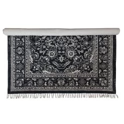 Woven Cotton Distressed Print Dhurrie Rug With Fringe, Black & White (Pick Up Only) -Creative Co-op Sales Store df6705 2