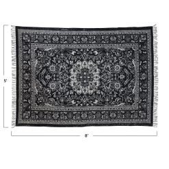 Woven Cotton Distressed Print Dhurrie Rug With Fringe, Black & White (Pick Up Only) -Creative Co-op Sales Store df6705 3