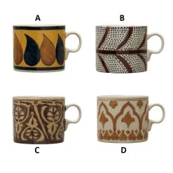 Hand-Painted Stoneware Mug With Pattern, Multi Color, 4 Style Options -Creative Co-op Sales Store df6783a