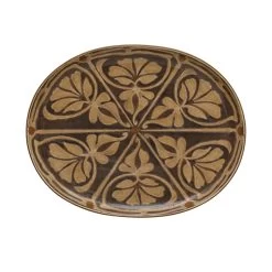 Oval Hand-Painted Stoneware Platter With Pattern, Brown & Taupe (Pick Up Only)