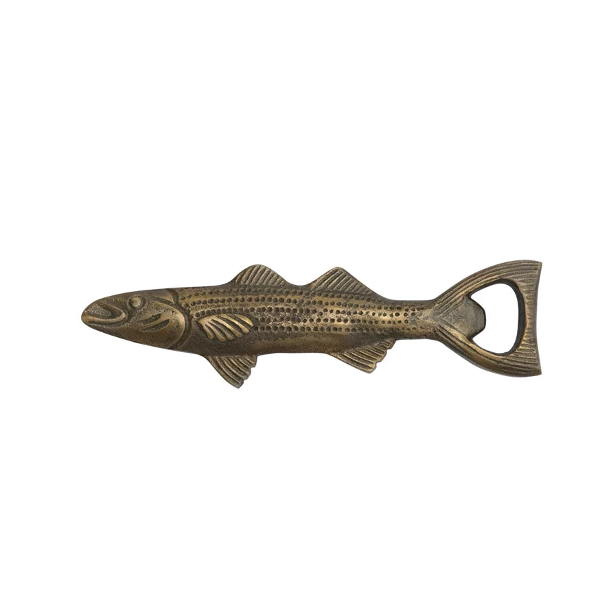 Cast Aluminum Fish Shaped Bottle Opener, Antique Gold Finish 2 Cast Aluminum Fish Shaped Bottle Opener, Antique Gold Finish - Image 2
