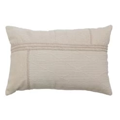 Cotton Lumbar Pillow With Rope Embroidery & Chambray Back, Natural