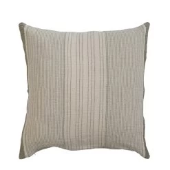 Cotton Double Cloth Pillow With Stripes, Cream & Olive