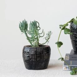 Embossed Terra-cotta Planter, Crackle Finish, Distressed Black, 2 Size Options -Creative Co-op Sales Store df7173 1