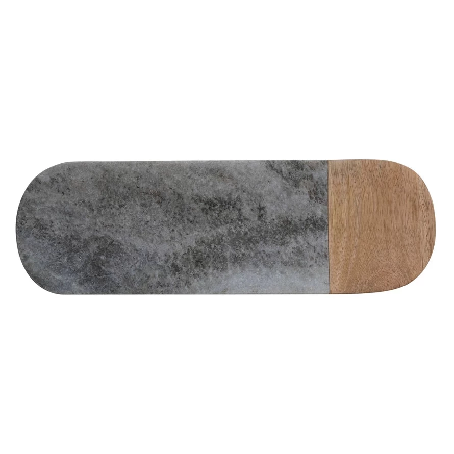 Marble & Mango Wood Serving Board, Grey & Natural 2 Marble & Mango Wood Serving Board, Grey & Natural - Image 2