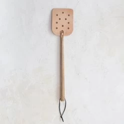 Leather Fly Swatter With Mango Wood Handle & Tie, Natural