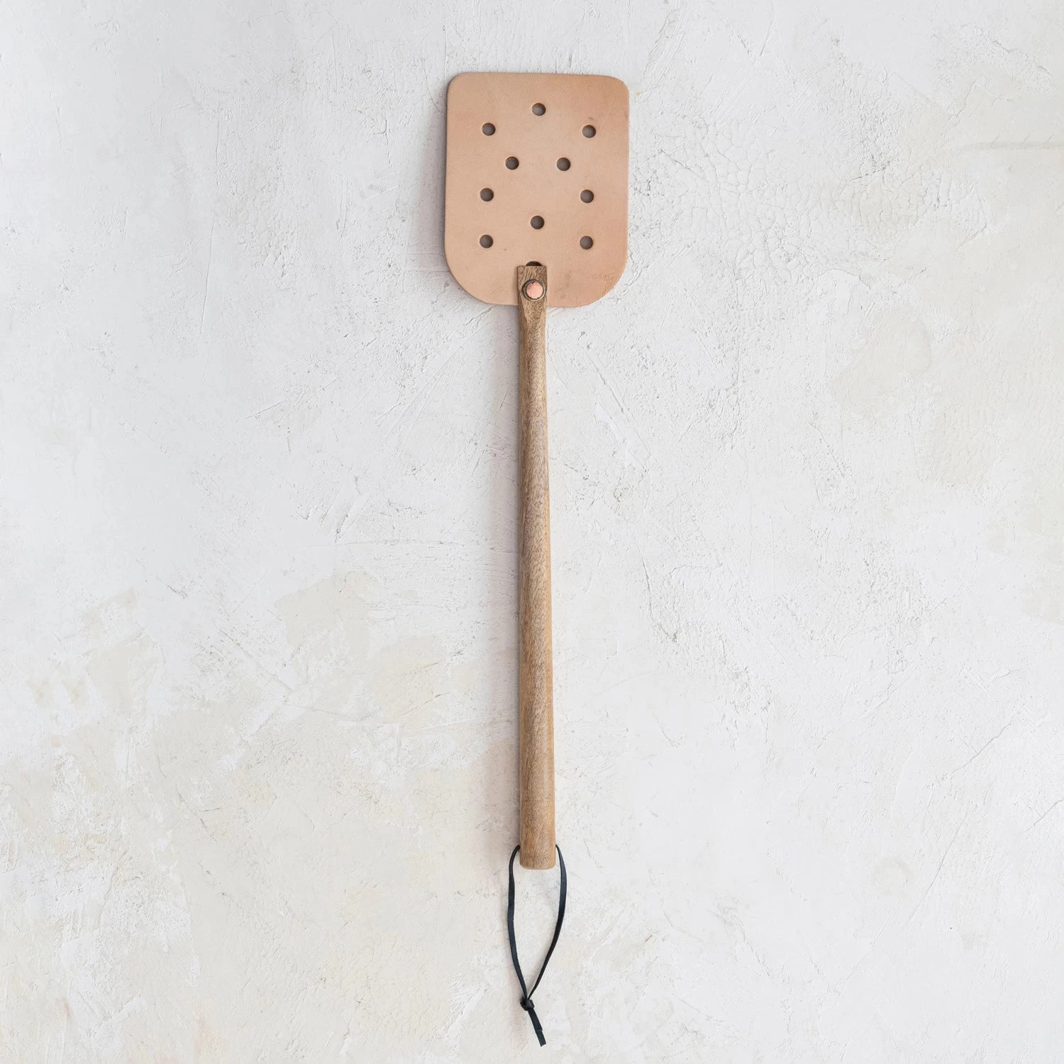 Leather Fly Swatter With Mango Wood Handle & Tie, Natural 1 Leather Fly Swatter With Mango Wood Handle & Tie, Natural