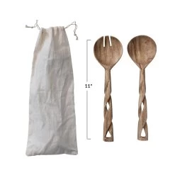 Hand-Carved Mango Wood Salad Servers With Twisted Handles, Natural, Set Of 2 -Creative Co-op Sales Store df7400 9