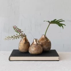 Metal Vase With Burnt Gold Finish, 3 Size Options