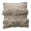 20" Square Cotton Textured Pillow With Fringe, Cream