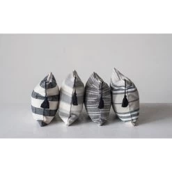 Cotton Zipper Pouch With Stripes & Tassel