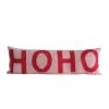“Ho Ho” Appliquéd Cotton Woven Pillow, Red & Cream