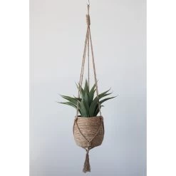 Straw Planter Pot With 33"H Jute Tasseled Hanger