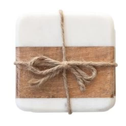 Marble & Acacia Wood Coasters, White & Natural, Set Of 4 -Creative Co-op Sales Store image b8b49001 1d1d 424e 8bef f90151f877e7