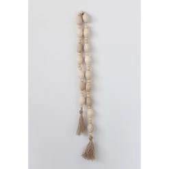 Mango Wood Bead Garland With Jute Tassels 60” L