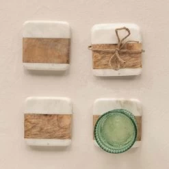 Marble & Acacia Wood Coasters, White & Natural, Set Of 4 -Creative Co-op Sales Store image eb186445 d229 4eac 98f0 0fdb8de577e0