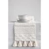 Woven Cotton Textured Table Runner W/ Pom Poms & Tassels
