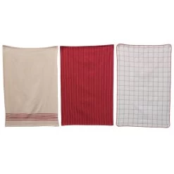 Woven Cotton Christmas Kitchen Towel, Red, 3 Style Options
