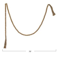 72"L Paulownia Wood Bead Garland With Jute Tassel, Gold Finish -Creative Co-op Sales Store xm8039 2