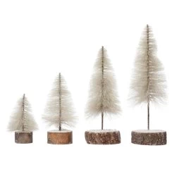 Bottle Brush Tree With Wood Slice Base, Cream, 4 Size Options