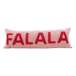 "FA LA LA" Woven Cotton Lumbar Pillow With Applique