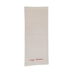 72" Cotton Table Runner With Embroidery "Merry Christmas", Cream & Red