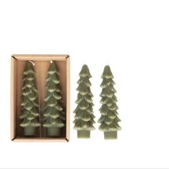 5" Unscented Tree Shaped Taper Candles, Evergreen, Boxed Set Of 2