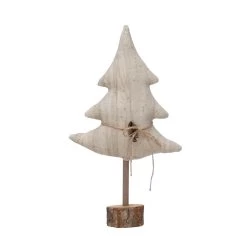 Antiqued Canvas Tree With Wood Base, Jute Tie And Bells, Natural