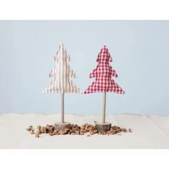 Gingham Cotton Tree With Wood Slice Base, 2 Color Options