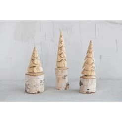 Hand-Carved Birch Wood Tree With Wood Base, 3 Size Options