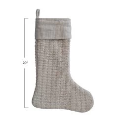 Wool Knit Stocking With Cotton Slub Cuff, Cream -Creative Co-op Sales Store xs2405 2