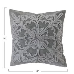 Tufted Velvet Pillow With Snowflake & Chambray Back, Grey & Natural -Creative Co-op Sales Store xs3519 3